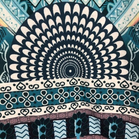 NWT teal blue cold  shoulder peacock print dress small - Picture 14 of 16